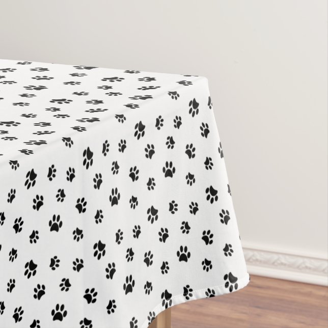 Black Paw Prints Pattern Tablecloth (In Situ)