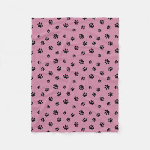 Black Paw Prints Pattern with Pink Background Fleece Blanket