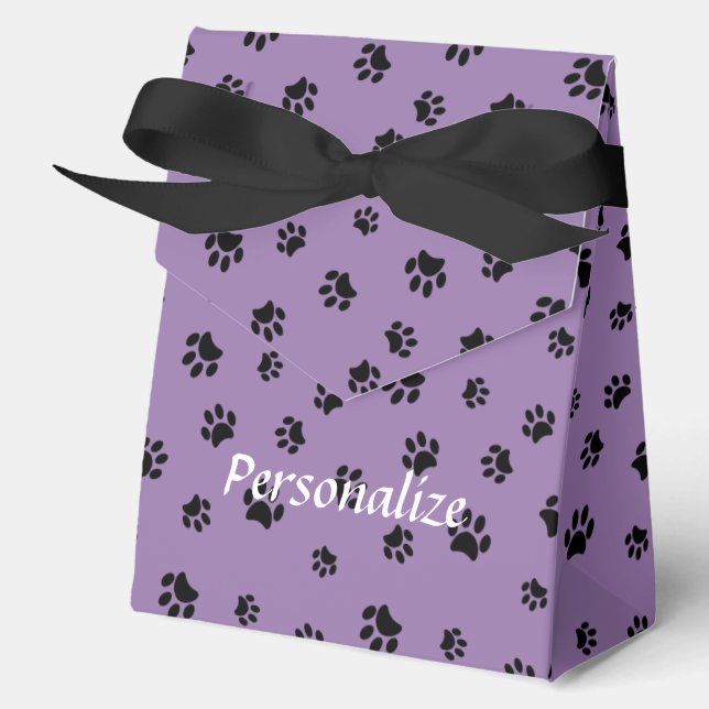Black Paw Prints Pattern with Purple Background Favor Box (Front)