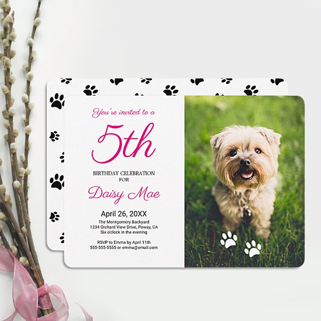 Black Paw Prints Pet Birthday Photo Invitation (Creator Uploaded)