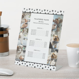 Black Paw Prints Photo Collage Pet Salon Services Pedestal Sign