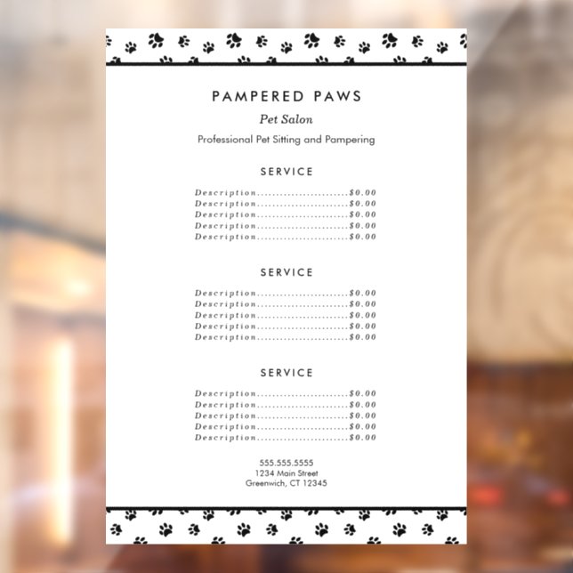 Black Paw Prints Professional Pet Salon Services Window Cling (Sheet 2)