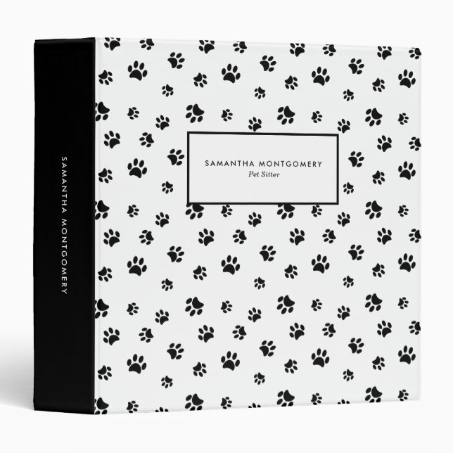 Black Paw Prints Professional Pet Sitter Binder (Front/Spine)