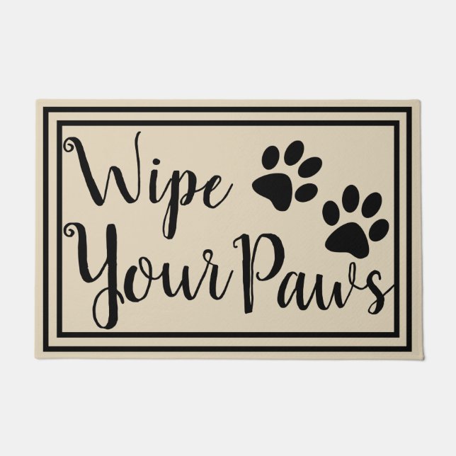 Black Paw Prints Wipe Your Paws Doormat (Front)