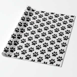 black paw prints wrapping paper
