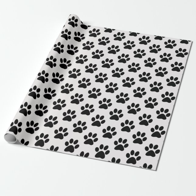 black paw prints wrapping paper (Unrolled)