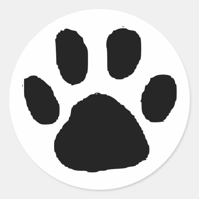 Black PawPrint (Paw Print) Design Classic Round Sticker (Front)