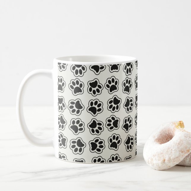 Black Paws, Dog Paws, Cat Paws, Outline Coffee Mug (With Donut)