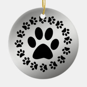 BLACK PAWS ON SILVER ORNAMENT