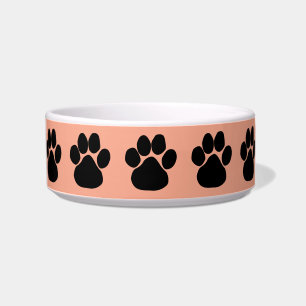 Black Paws Peach Dog Pet  Bowl