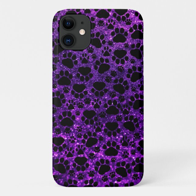 Black Paws, Purple Glitter, Dog Paws, Animal Paws Case-Mate iPhone Case (Back)