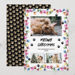 Black Paws String Lights Photo Cat Christmas Card