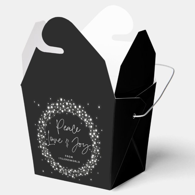 Black Peace Love+Joy Christmas Sparkling Lights Favor Box (Opened)