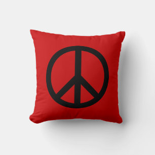 Black Peace Sign/Red and Blue/Pillow Throw Pillow