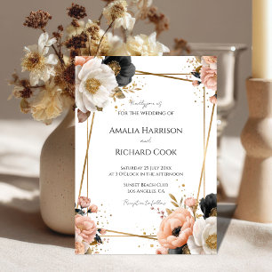 Black Peach Gold Floral Customizable Wedding Invitation