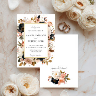 Black Peach Gold Floral Customizable Wedding Invitation