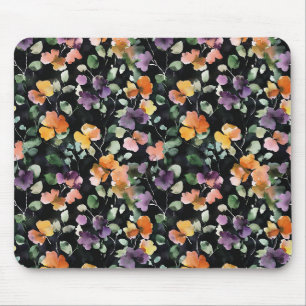 Black Peach Purple Green Floral Mouse Pad