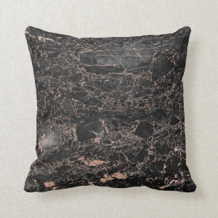 Black Peach Rose Gold Abstract Marble Glam Throw Pillow