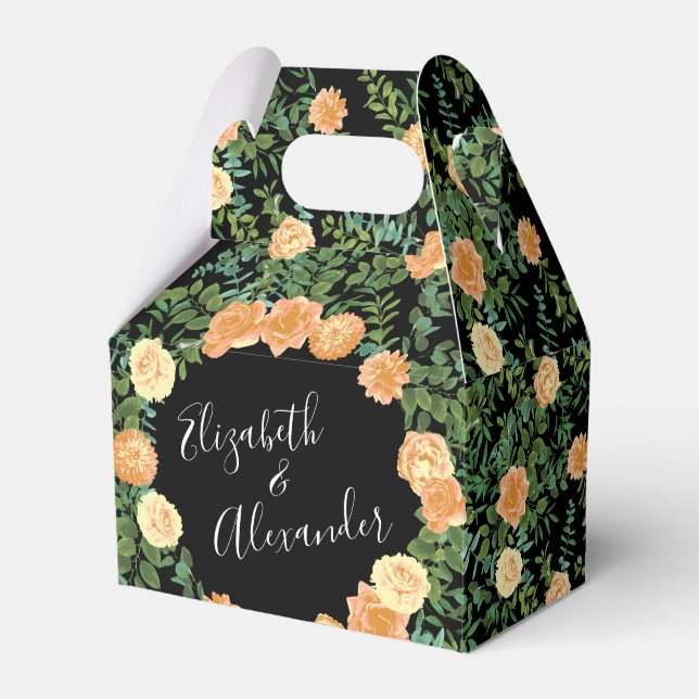 Black & Peach Wedding Modern Floral Favor Box (Front Side)