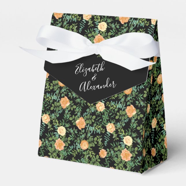 Black & Peach Wedding Modern Floral Favor Box (Front Side)
