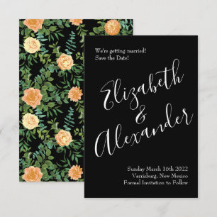 Black & Peach Wedding Modern Floral Invitation