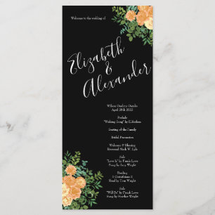 Black & Peach Wedding Modern Floral Menu