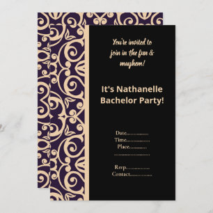 BLACK PEACH WHITE PATTERN BACHELOR PARTY INVITE