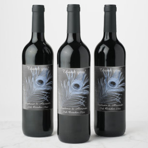 BLACK PEACOCK FEATHER CUSTOMIZABLE WINE LABEL