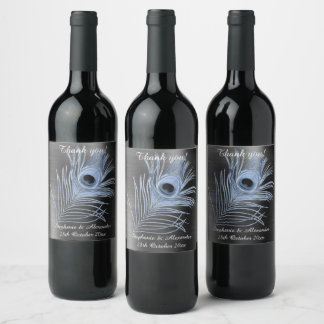 BLACK PEACOCK FEATHER CUSTOMIZABLE WINE LABEL
