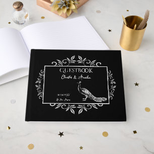 Black Peacock Flourish Wedding Guest Book