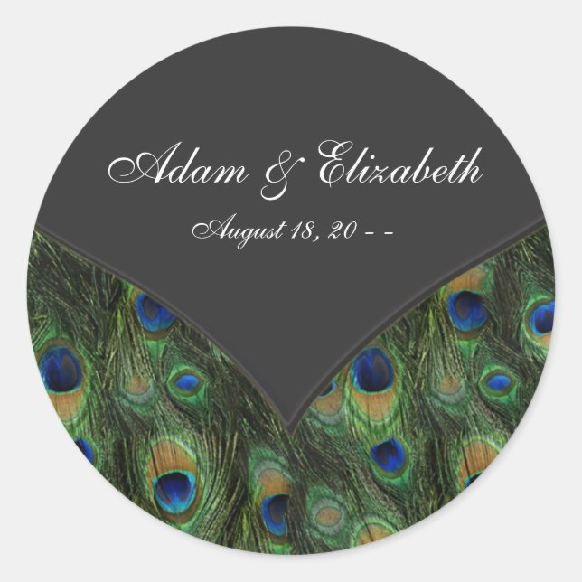 Black Peacock Wedding Favour Label (Front)