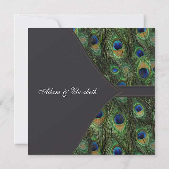 Black Peacock Wedding Invitations (Front)