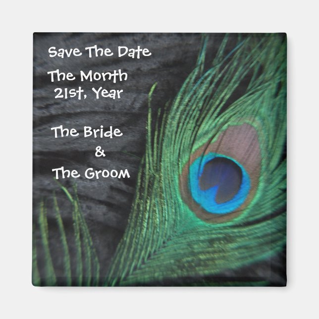 Black Peacock Wedding Magnets (Front)