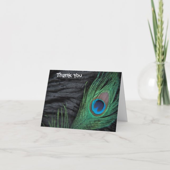 Black Peacock Wedding Thank You Card (Front)