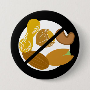 Black Peanut Tree Nut Free Nut Allergy Kids 3 Inch Round Button