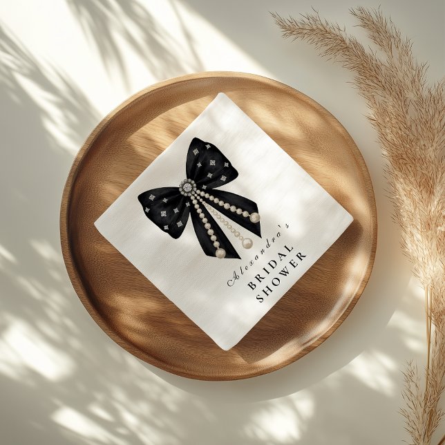 Black Pearl Bow Bridal Shower Napkin (Creator Uploaded)