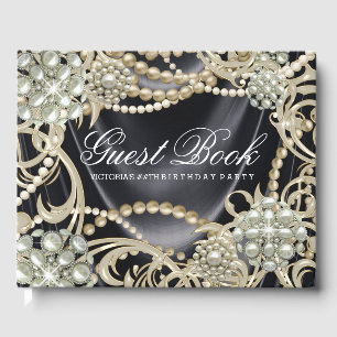 Black Pearl Womans Birthday Party Guest Book
