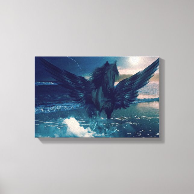 Black Pegasus Emerging From The Sea Canvas Print (Front)