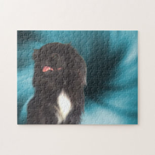 Black Pekingese Blue Swirls Dog Art  Jigsaw Puzzle