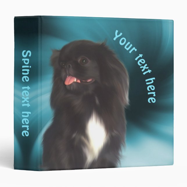 Black Pekingese Blue Swirls Dog Art Personalized Binder (Front/Spine)