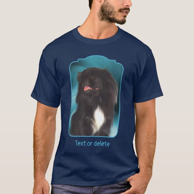 Black Pekingese Blue Swirls Dog Art  T-Shirt (Front)