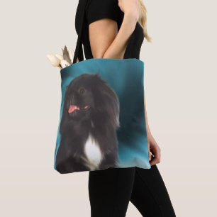 Black Pekingese Blue Swirls Dog Art  Tote Bag
