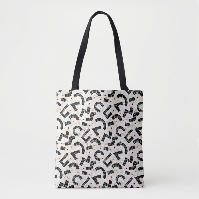 Black Pencil Sketch School Supplies Pattern Tote Bag (Front)