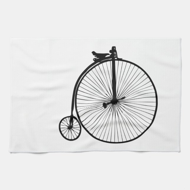 Black penny farthing vintage bike kitchen towel (Horizontal)