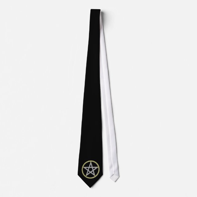 Black Pentagram Pentacle Witch Wiccan Magic Tie (Front)