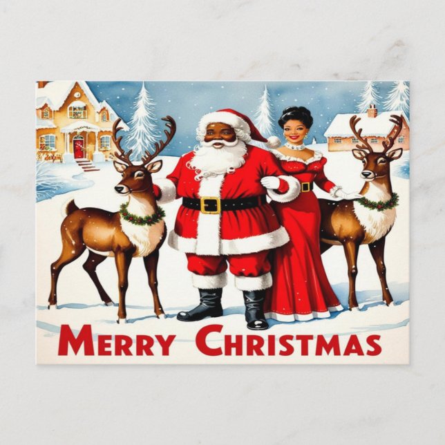 Black Père Noël et la carte postale de Noël de Mme (Devant)