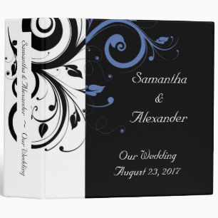 Black Periwinkle Cornflower Blue Floral Wedding Binder