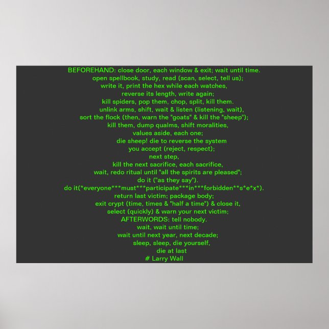 Black Perl Poem (Larry Wall) Poster (Front)