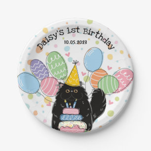 Black Persian Cat Birthday Party Paper Plates