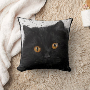 Black Persian Cat Face Throw Pillow